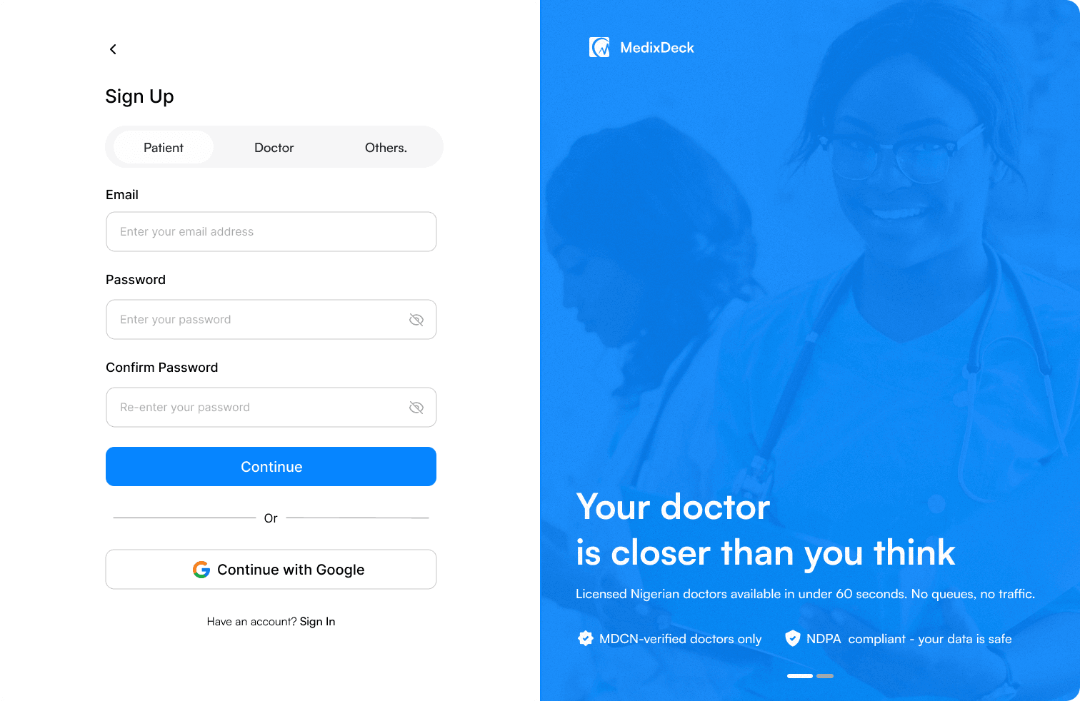 Sign Up, screen 1