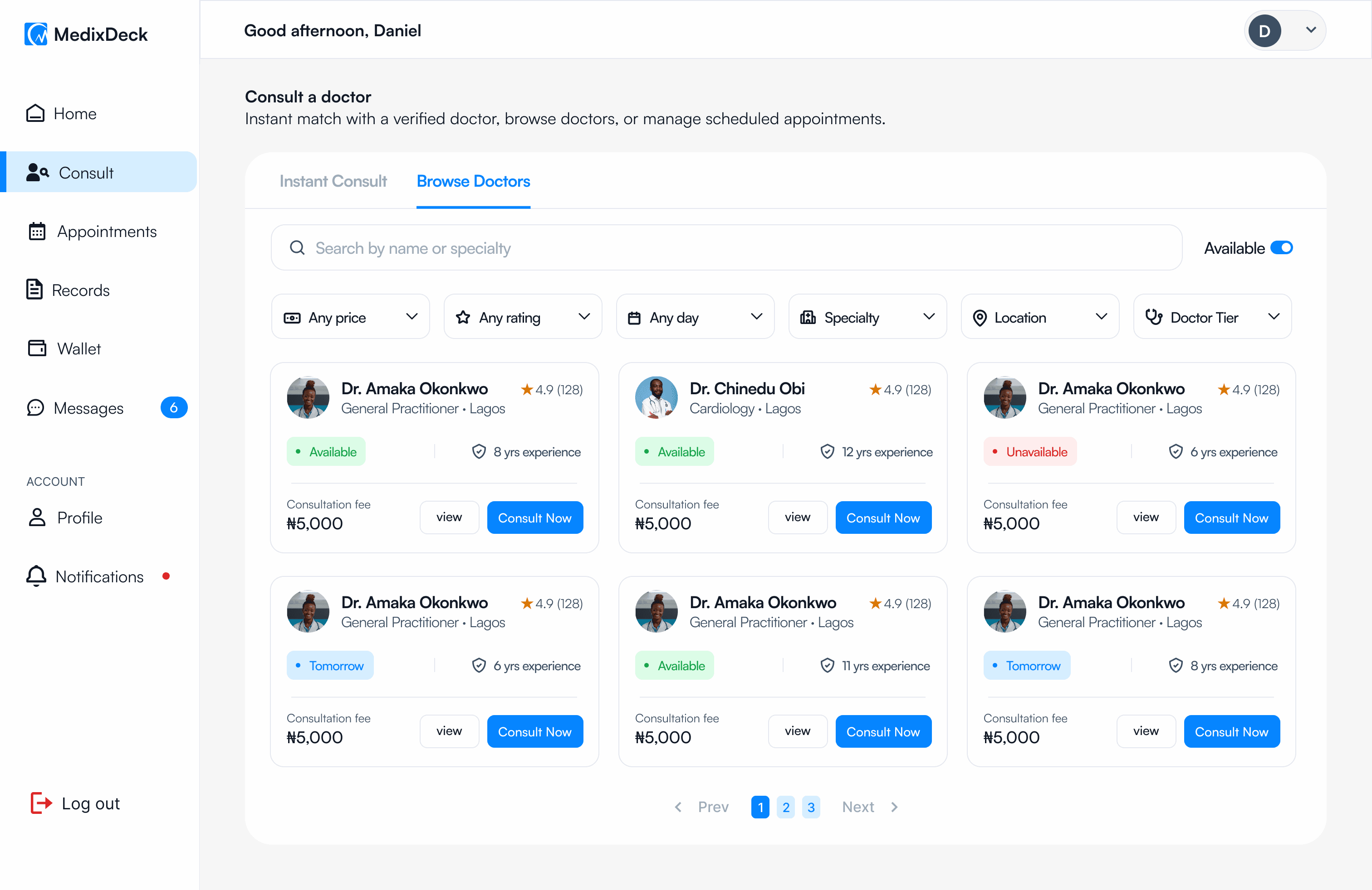 Browse doctors - light mode, screen 2